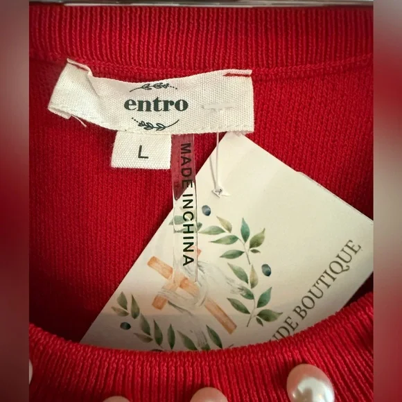 ENTRO Red Sleeveless Top with Pearl Accents - Picture 3 of 4